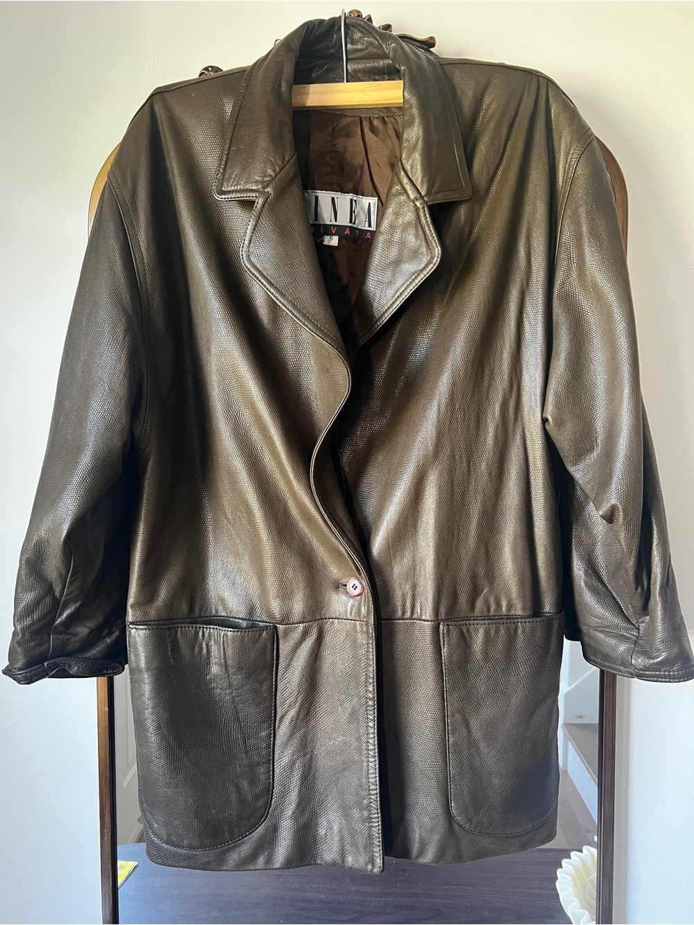 Classic Women's Olive Green Leather Coat